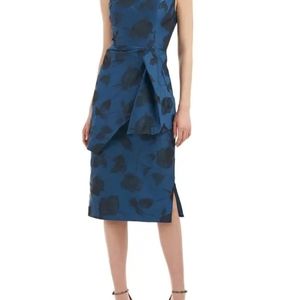 KAY UNGER Floral Sheath Cocktail And Party Dress - Blue